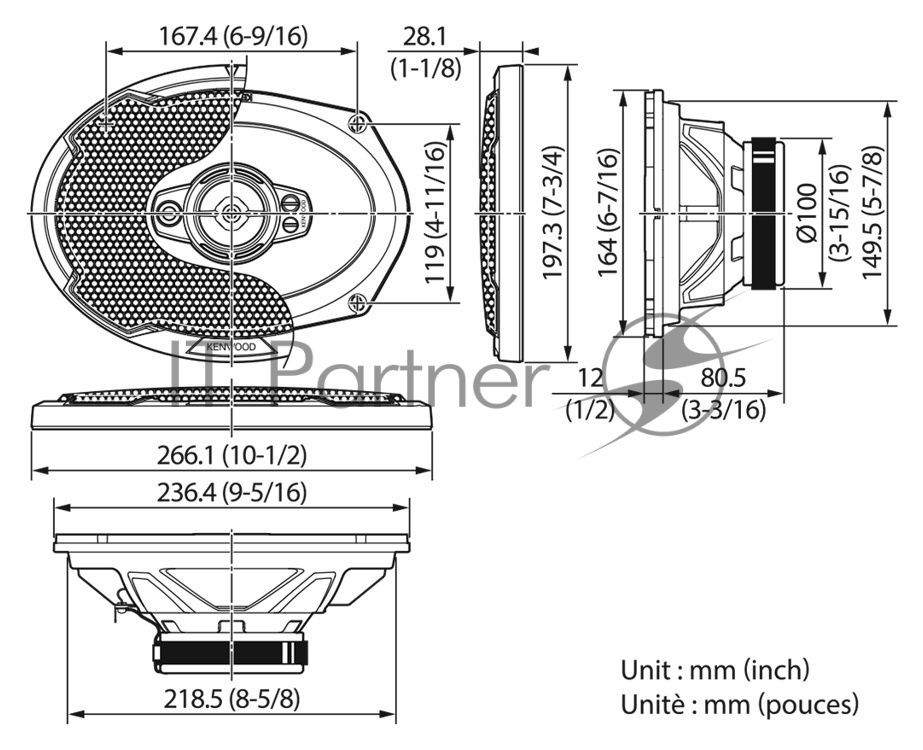 Колонки автомобильные Kenwood KFC-PS6996 650Вт 88дБ 4Ом 15x23см (6x9дюйм) (ком.:2кол.) коаксиальные пятиполосные