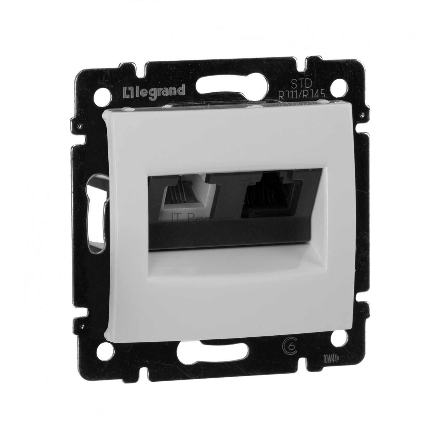 Розетка двойная RJ45 кат.5е UTP + RJ11, бел.