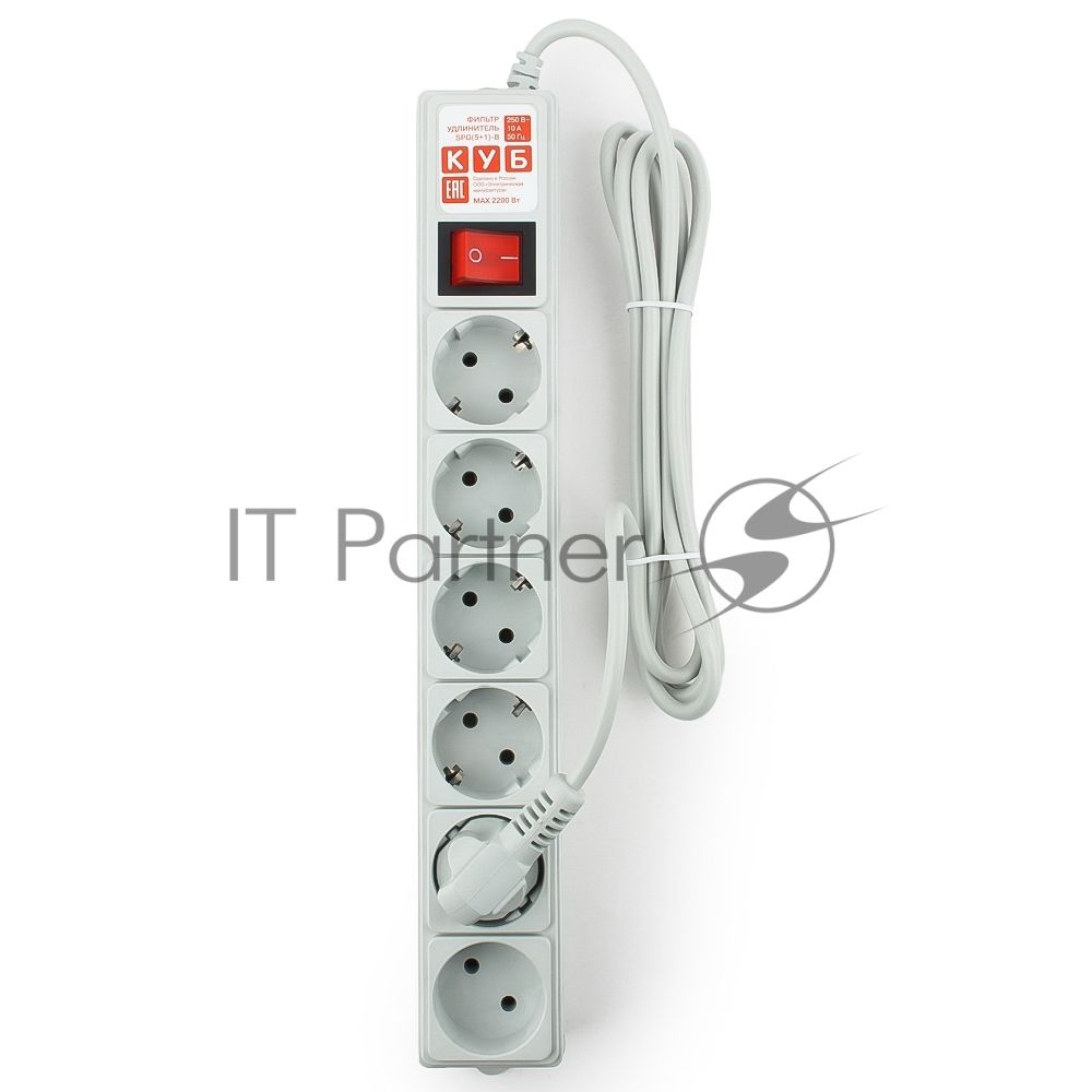 Фильтр-удлинитель Power Cube 1,9 м 6 розеток (серый) 10А/2,2 кВт