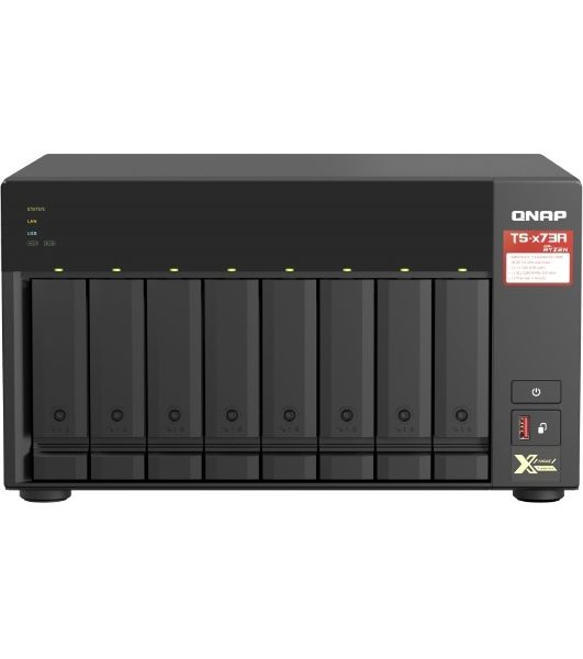Сетевое хранилище без дисков SMB QNAP TS-873A-8G NAS, 8 trays 3,5"/2,5", 2x2,5 GbE BASE-T, 2 x M.2 NVMe 2280 slots, quad-core AMD Ryzen V1500B 2,2 GHz, 8 Gb SO-DIMM DDR4 (1 x 8 Gb) up to 64Gb (2x32 Gb)