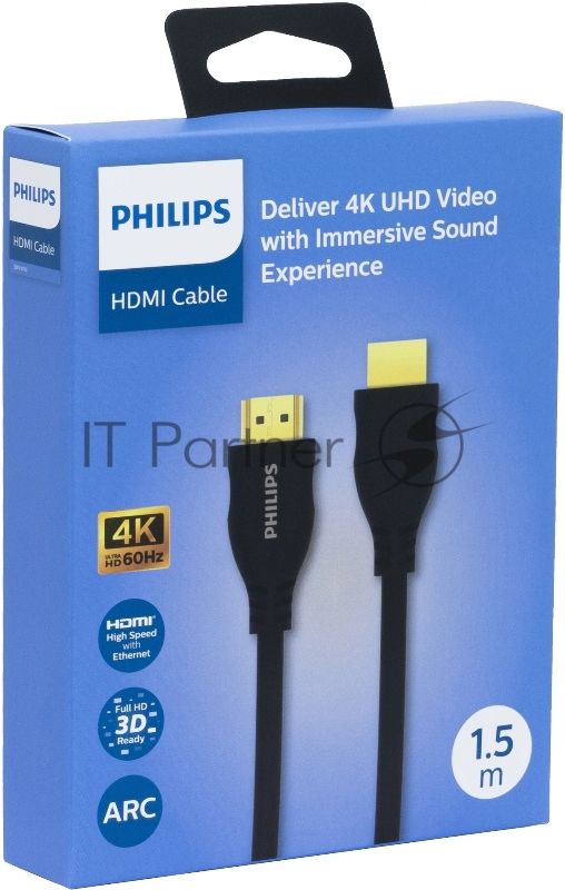 Кабель аудио-видео Philips 4K 60 Гц Ultra HD HDMI (m)/HDMI (m) 1.5м. позолоч.конт. черный