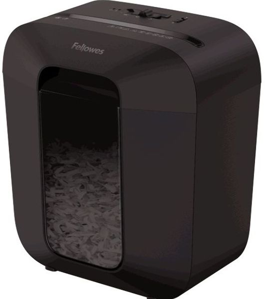 Шредер Fellowes PowerShred LX25 черный (секр.P-4)/перекрестный/6лист./11.5лтр./скрепки/скобы/пл.карты