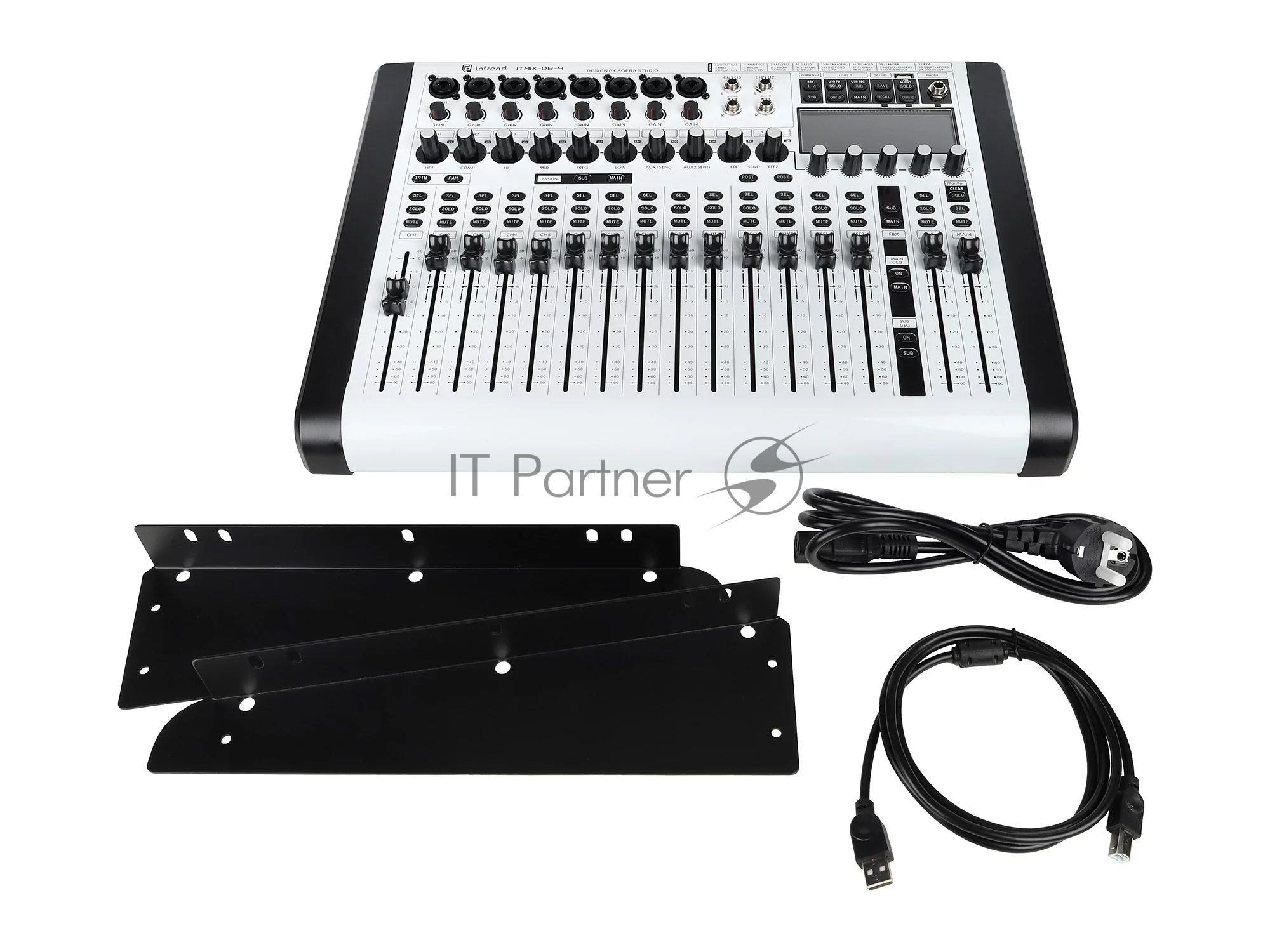Микшер Intrend ITMIX-D8-4 цифровой, 12 входов (8 аналоговых, 1 стерео, 2 USB), 2 группы, Bluetooth, USB MP3 плеер