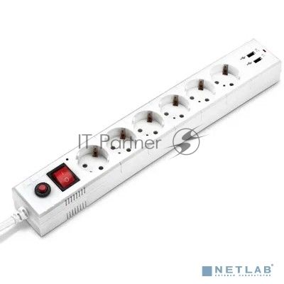 Сетевой фильтр Buro BU-SP1.8 USB 2A-W 1.8 м, 6 розеток, белый, коробка