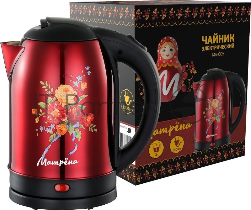 Чайник Матрена MA-005 электрический (2,0 л) стальной красный хохлома