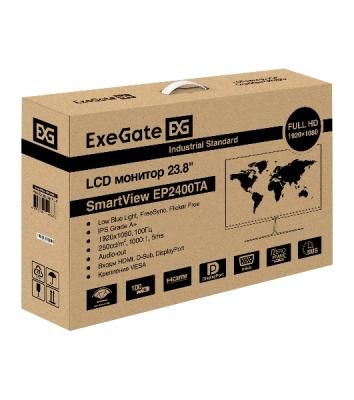 Монитор LCD ExeGate 23.8" EP2400TA черный IPS 1920x1080 100Hz 5ms 16:9 250cd 1000:1 178/178 D-Sub HDMI2.0 DisplayPort AudioOut встроенный БП FreeSync Flicker-free VESA EX300349RUS