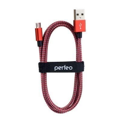 Кабель PERFEO USB2.0 A вилка - Micro USB вилка, красно-белый, 1 м. (U4803)