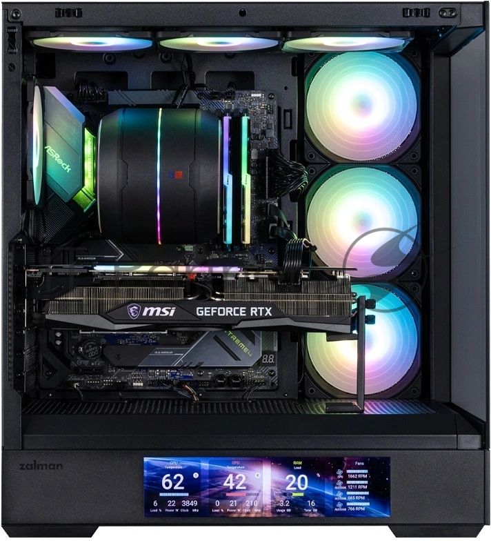 Компьютерный корпус ZALMAN P40 DS, ATX, черный, WINDOW, 9.1-inch LCD screen, 2xCombo(2.5” or 3.5”), 1x2.5”, 1xUSB TYPE-C, 2xUSB 3.0, SIDE 3x120мм ARGb, REAR 1x120мм ARGb