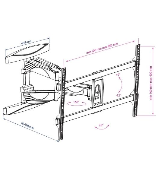 Кронштейн для телевизора Kromax ATLANTIS-65 черный 40"-90" макс.45кг настенный поворотно-выдвижной и наклонный