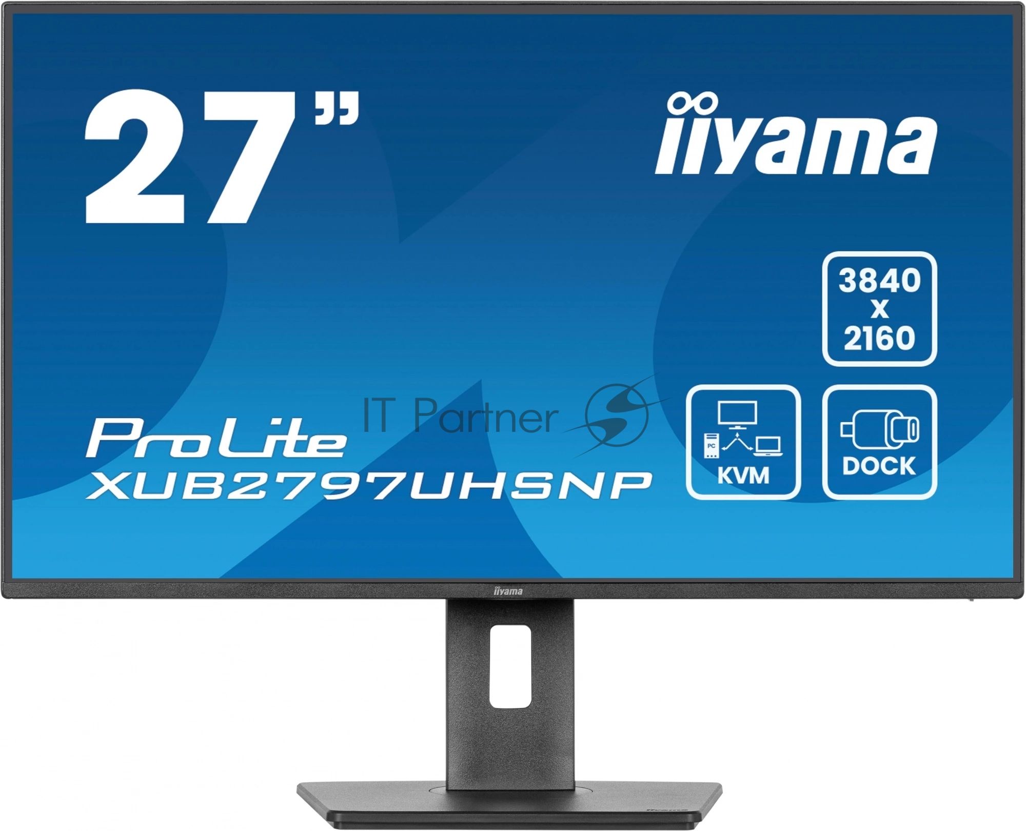 Монитор 27" iiyama XUB2797UHSNP-B1 IPS 4K 3840x2160, 60 Гц, 4 мс, 16:9, 350 кд/м², HDMI, DisplayPort, USB-A, USB-C (96 Вт), Ethernet, KVM-модуль, встроенные динамики, Flicker Free, Low Blue Light, трехсторонний безрамочный дизайн, регулировка по высоте, п