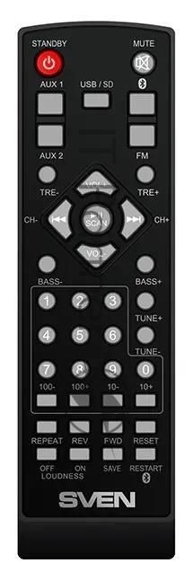 Акустическая система 2.0 SVEN MC-10, чёрный, мощность 2x25Вт (RMS), FM-тюнер, USB/microSD, дисплей, пульт ДУ, Bluetooth SVEN MC-10, чёрный, акустическая система 2.0, мощность 2x25Вт (RMS), FM-тюнер, USB/microSD, дисплей, пульт ДУ, Bluetooth