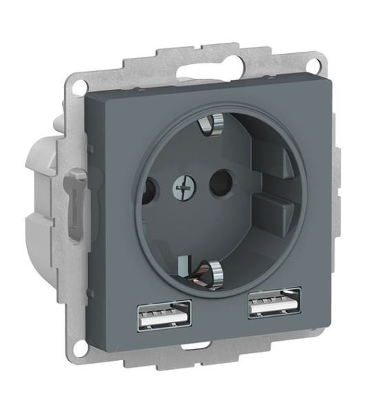 Розетка SE AtlasDesign Грифиль SO + USB A+A, 5В/2,4А, 2х5В/1,2А, механизм
