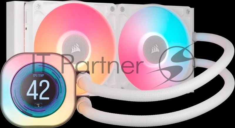 Система жидкостного охлаждения Water Cooling System Corsair iCUE LINK TITAN 240 RX LCD (240мм, белый, RGb/Fans: 2x120мм, 73.5CFM, 36dBA, 2100RPM/S: 1851, 1700, AM5, AM4)