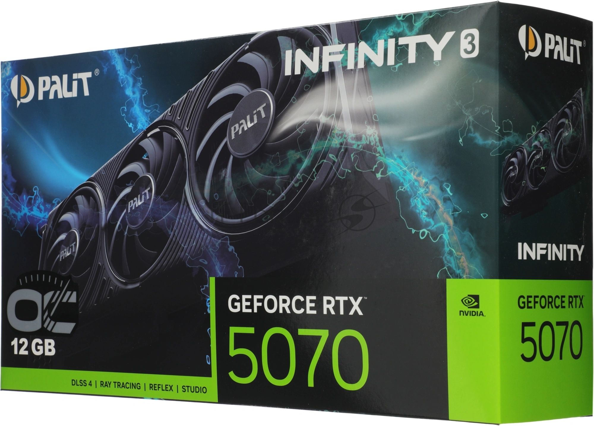Видеокарта Palit GeForce RTX 5070 INFINITY 3 OC, 12 GB GDDR7, 192 bit, 3xDisplayPort, HDMI, GPU 2325 MHz