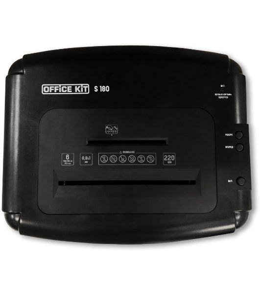 Шредер Office Kit S180 (0,8х1) черный (секр.P-7)/фрагменты/5лист./32лтр./пл.карты/CD