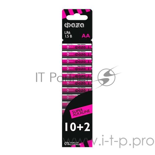 Элемент питания алкалиновый LR6 Super Alkaline SBL-10+2 (уп.12шт) ФАZА 2854582, 1.5 В
