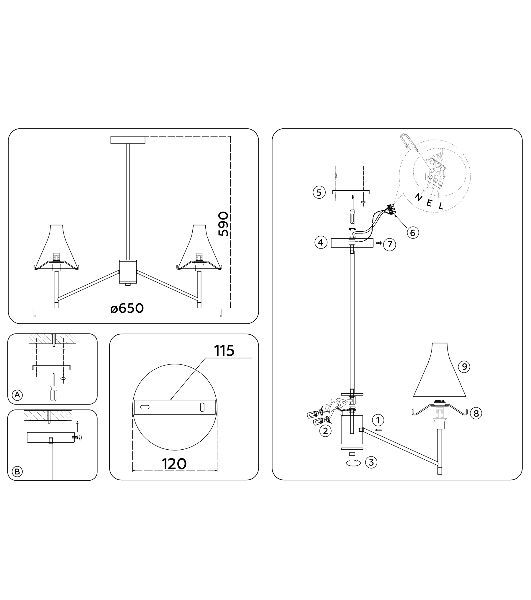 Люстра Ambrella light LH57133/5 BS/FR латунь/белый матовый E14/5 max 40W D650*590