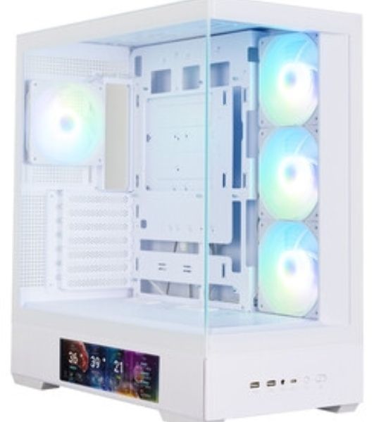 Компьютерный корпус ZALMAN P40 DS, ATX, белый, WINDOW, 9.1-inch LCD screen, 2xCombo(2.5” or 3.5”), 1x2.5”, 1xUSB TYPE-C, 2xUSB 3.0, SIDE 3x120мм ARGb, REAR 1x120мм ARGb