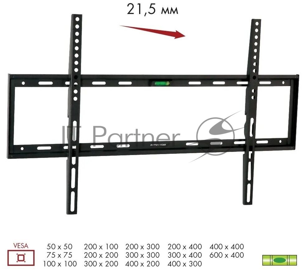 Кронштейн Arm media STEEL-1 new черный, настенный, 32"-90", max 60 кг, VESA 600x400 мм