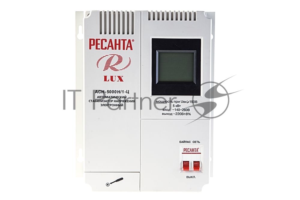 Стабилизаторы напряжения Ресанта АСН-5 000 Н/1-Ц 63/6/16 Стабилизатор Lux {220В±8%, Габариты 260х155х310, Вес 8кг}