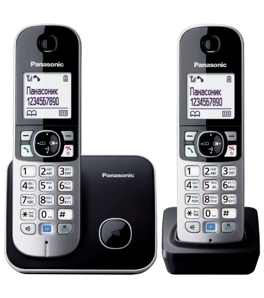 Телефон беспроводной (DECT) Panasonic KX-TG6812RU черный (труб. в компл.:2шт) АОН