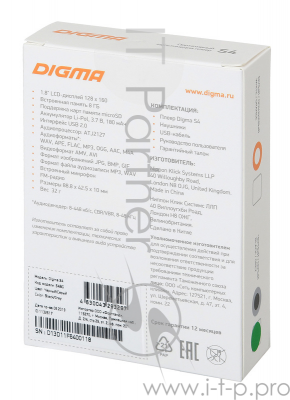 Плеер Hi-Fi Flash Digma S4 8Gb черный/серый/1.8"/FM/microSDHC