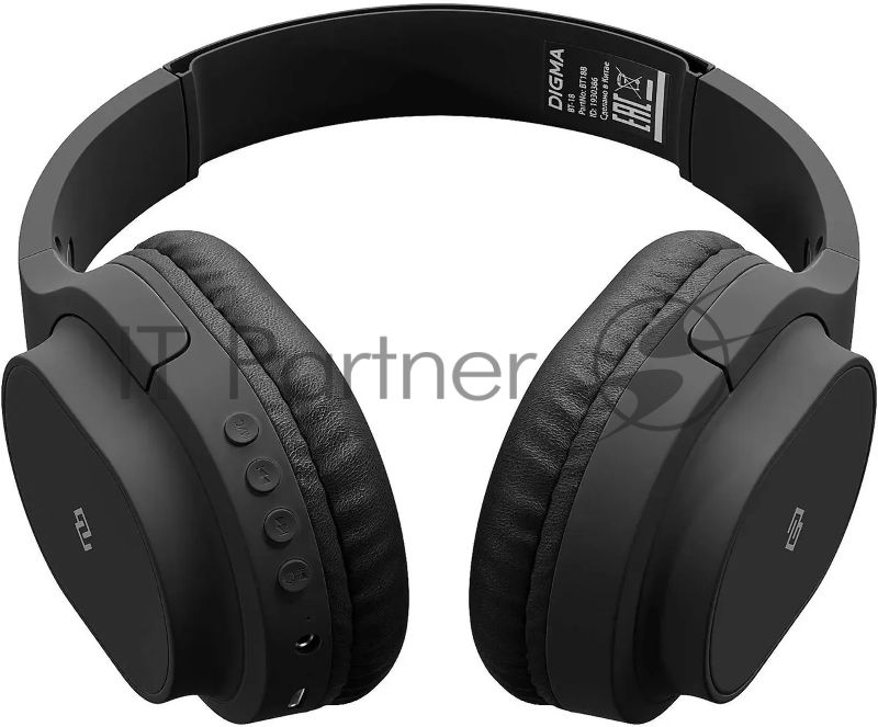 Беспроводные/проводные наушники Digma BT-18 черный, накладные, Bluetooth + проводной, складная конструкция, до 10 ч