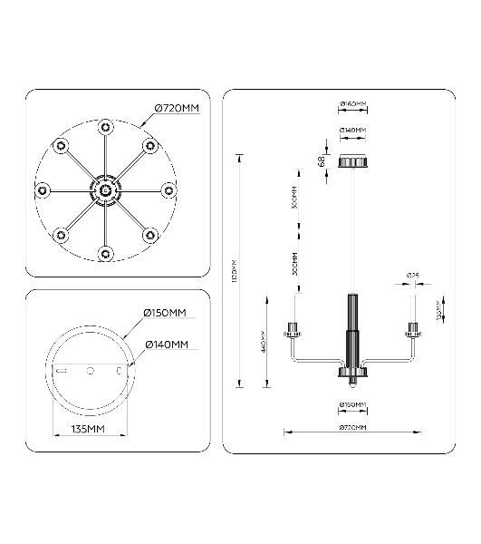 Люстра Ambrella light LH53126/8 GD/WH/GB золото/белый/серо-синий 13W 3000K D720*1120