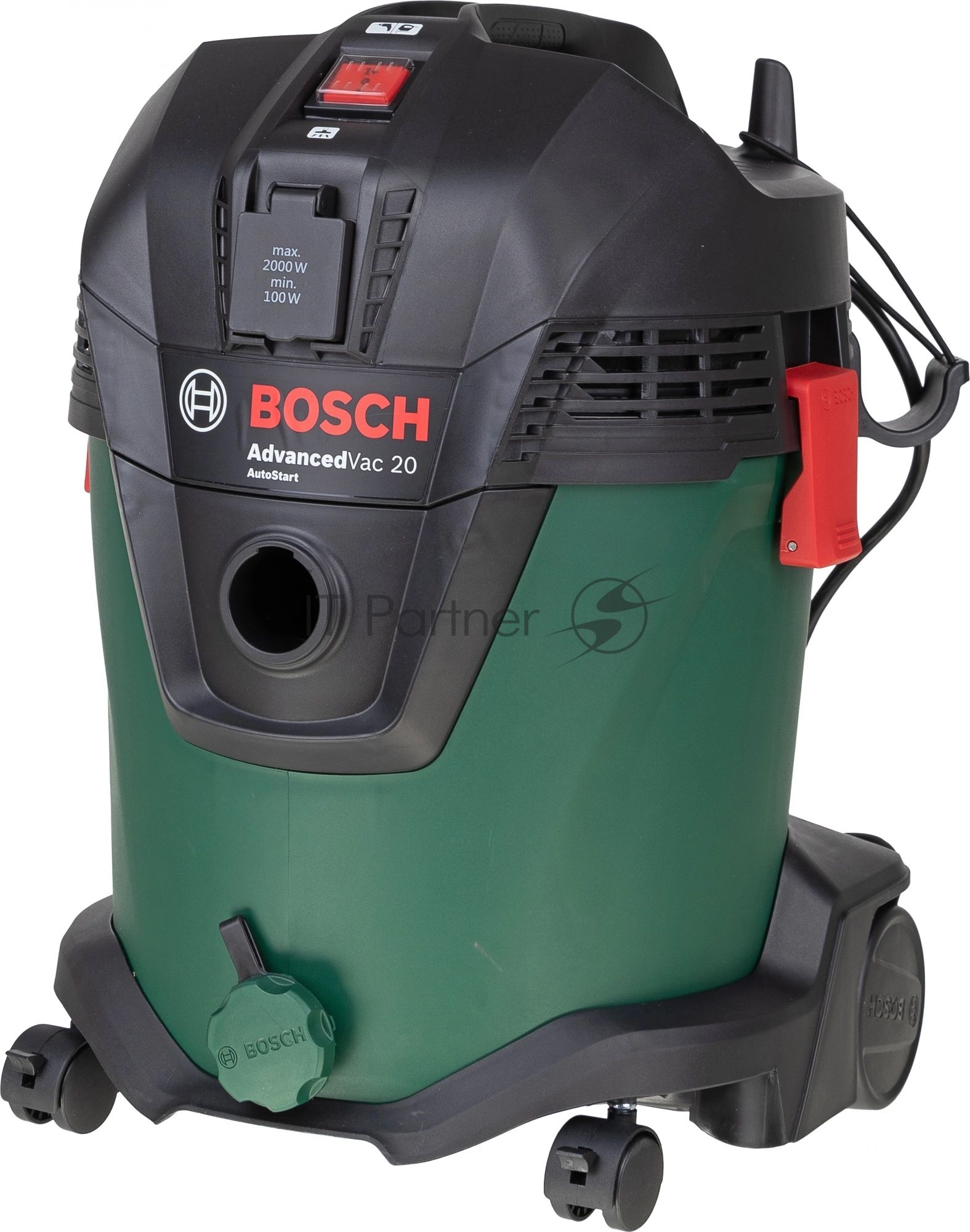 Строительный пылесос Bosch AdvancedVac20 зеленый, 300/1200 Вт, уборка сухая/влажная, пылесборник мешок/контейнер, 20 л