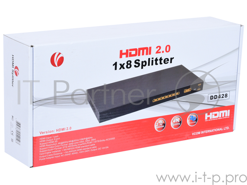 Разветвитель VCOM HDMI Spliitter 1=>8 2.0v
