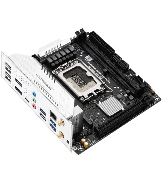 Материнская плата Maxsun Terminator B760ITX D4 WIFI V3, LGA 1700, Intel B760, 2xDDR4 (до 64 ГБ), 4xSATA, 2xM.2 (PCIe 4.0 x4), 1xPCIe 5.0 x16, 1xHDMI, 1xDP, 1x2.5Gb LAN, Wi-Fi 6E, Bluetooth 5.3, 1xUSB-C 20Gbps, 4xUSB-A 5Gbps, 4xUSB-A 2.0, 3x3.5 мм, 7.1, чё