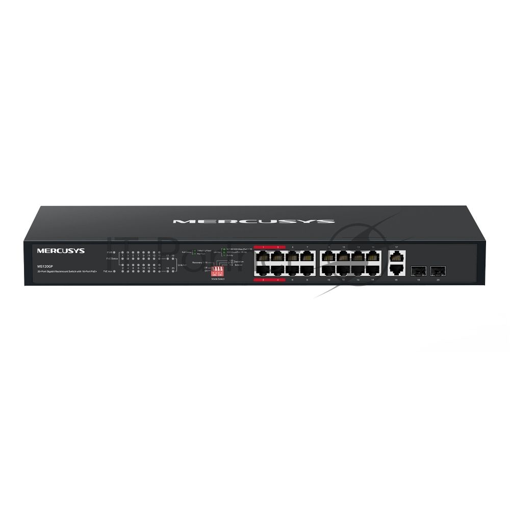 Коммутатор Mercusys MS120GP, 16×1 Гбит/с PoE + 2×1 Гбит/с + 2×1 Гбит/с SFP, неуправляемый
