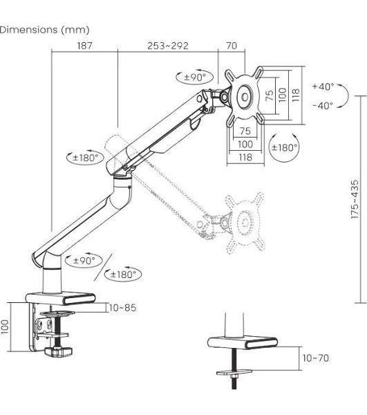 Кронштейн для мониторов Ultramounts UM713B черный 17"-32" макс.9кг крепление к столешнице поворот и наклон