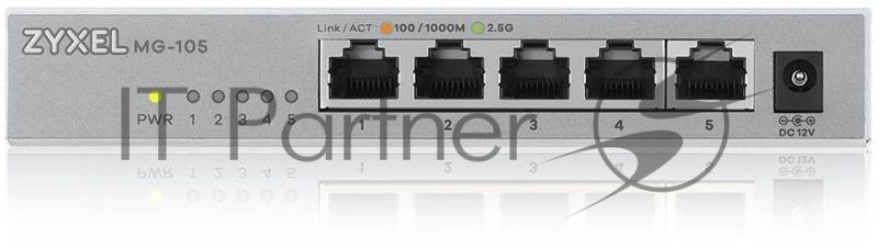 Коммутатор мультигигабитный Zyxel MG-105, 5x1/2,5GE, настольный, бесшумный