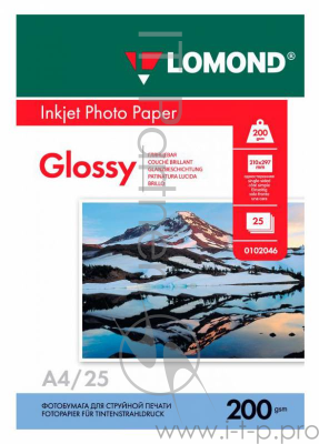 Фотобумага Lomond односторонная глянцевая, 200г/м2,A4 (21X29,7)/25л. для струйной печати