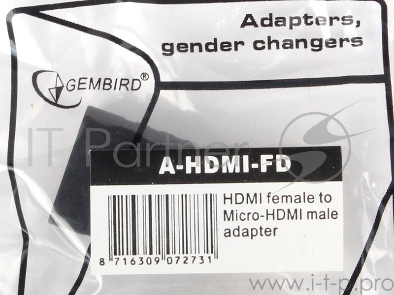 Переходник Gembird Переходник HDMI-microHDMI 19F/19M, золотые разъемы, пакет