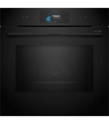 Духовой шкаф Bosch HNG978QB1 Accent line. Serie 8, духовой шкаф с микроволнами и паром, черный, 28 режимов + комбинированные режимы, микроволны до 800 Вт, 4-слойное остекление, 3 цветных текстовых TFT-дисплея 2,5" с сенсорным управлением, поворотный перек