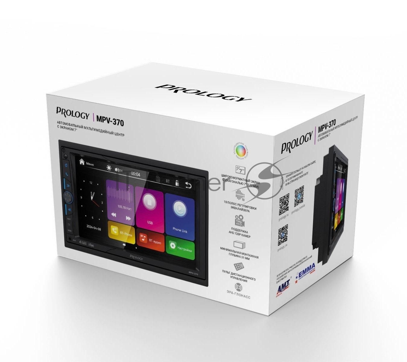 Автомагнитола Prology MPV-370, 2 DIN, 7", Bluetooth, USB Type-A, AUX, пульт ДУ