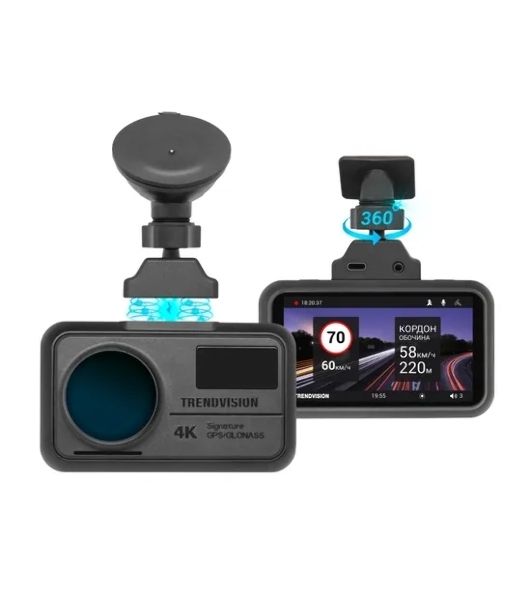 Видеорегистратор TrendVision TDR-725 Real 4K 2CH, 3840x2160, 3", с камерой заднего вида, GPS/ГЛОНАСС, Wi-Fi, G-сенсор, датчик движения, GPS-информатор