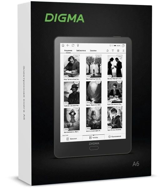 Электронная книга Digma A6 plus 6" E-Ink Carta 758x1024 1.8Ghz 1Gb/32Gb/SD/microSDHC/подсветка дисплея темно-серый (в компл.:обложка)
