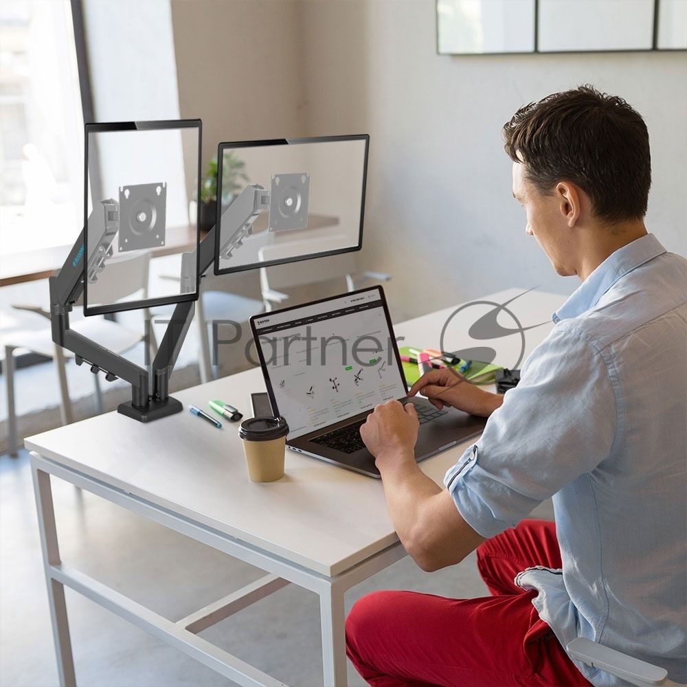 Кронштейн Kromax OFFICE-14 черный, 4 шт/уп. Кр. стал. настол. для 2-х мон. 15"-32", max 2x10 кг, 6 ст. св., нак. +90° -45°, пов. 180°, max VESA 100x100