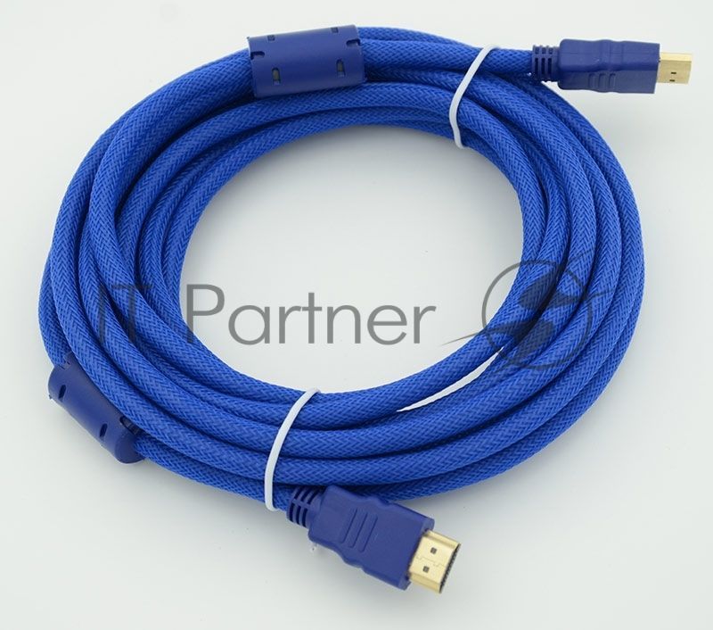 Кабель HDMI Ver.1.4 Blue jack HDMI19 (m)/HDMI19 (m) 5м феррит.кольца Позолоченные контакты