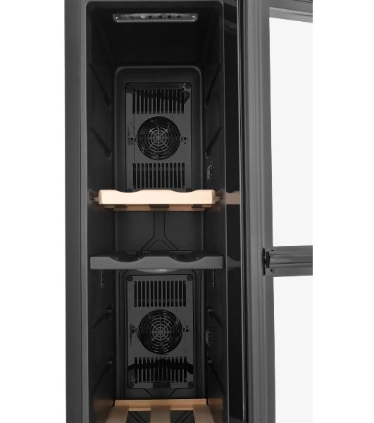 Винный шкаф ZÜGEL ZTWF181DB черный, 49 л, 2 отсека, 18 бут.