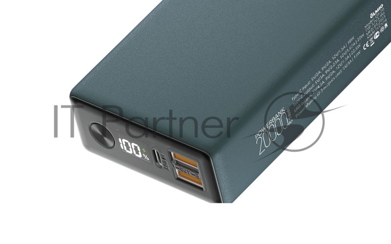 Портативный аккумулятор OLMIO QX-20, 20000mAh, 22.5W, QuickCharge3.0/PowerDelivery, LCD, темно-зеленый