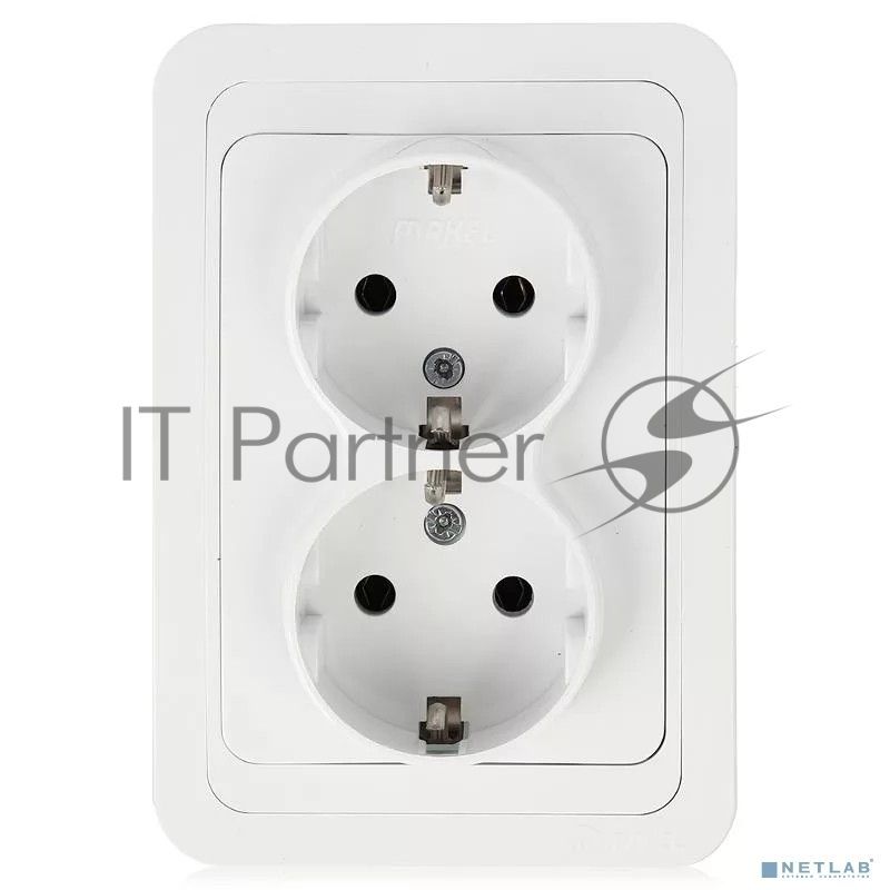 Розетка Makel 2-м СП Mimoza 16А IP20 с заземл. бел./бел.