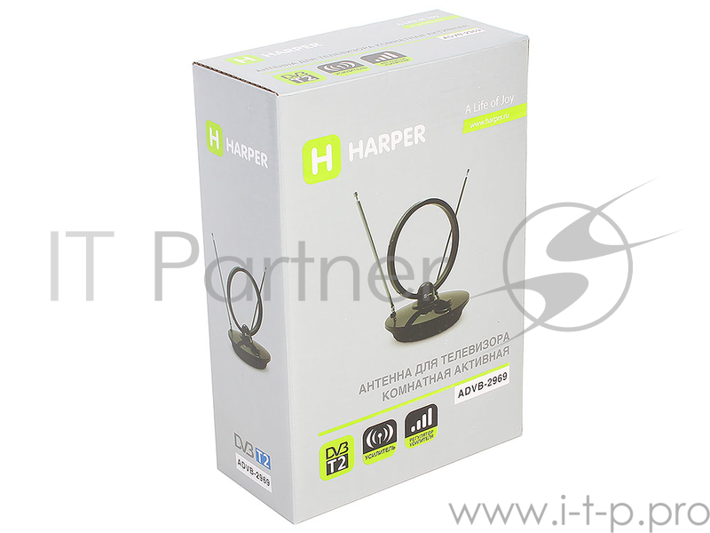 Телевизионная антенна Harper ADVB-2969 (комнатная, активная;DVB-T2; VHF / UHF (174–230 MHz, 470-862 MHz); 25 dB; 75 ; 3 dB; 1м)