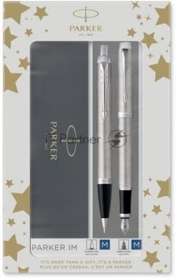 Набор ручек Parker IM Core FK221 (2183058) Stainless Steel CT M сталь нержавеющая, подарочная коробка, ручка перьевая, ручка шариковая
