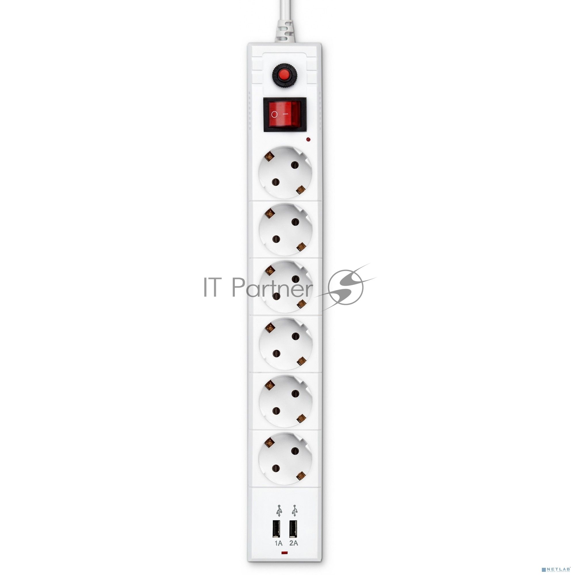 Сетевой фильтр Buro BU-SP5 USB 2A-W 5 м, 6 розеток, белый, коробка