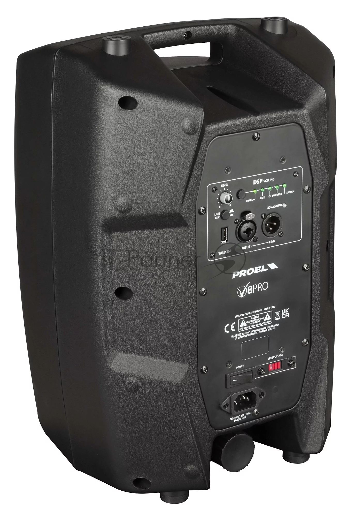 Активная акустическая система PROEL V8PRO 2-х полосная, НЧ динамик 8", ВЧ динамик 1", DSP, мощность пик./ном. 600/300 Вт, АЧХ 70-20000 Гц, макс. SPL 122 дБ, Combo XLR/TRS мик./лин. вход, XLR лин. выход, USB-A порт для радиосистем U24B/U24H