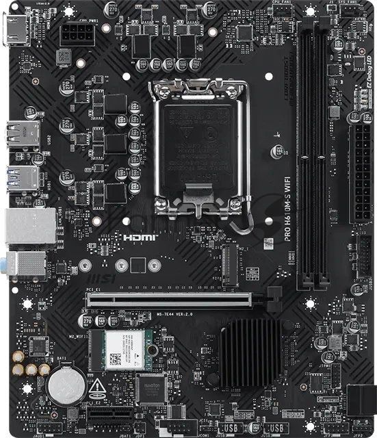 Материнская плата MSI PRO H610M-S WIFI, LGA1700, Intel H610, 2xDDR5, 2xSATA, 1xM.2, 1xPCIe 4.0 x16, 1xPCIe 3.0 x1, 1xHDMI, 1x 1Gb LAN, 2xUSB 3.2 Gen1, 4xUSB 2.0, 3x3.5 мм, 7.1, microATX